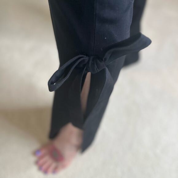 VENUS Elegant Black Flare Pants Split Leg with Tie - Picture 5 of 9